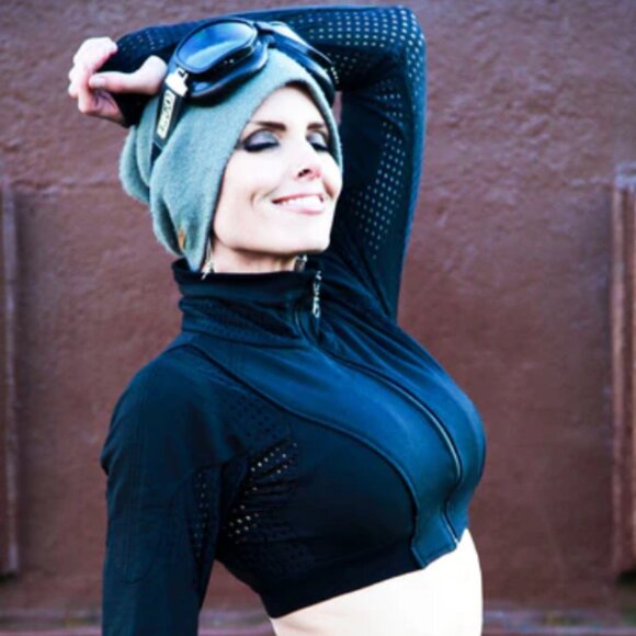 Buddhaful Designs Freq G Crop Hooded Jacket Mesh Black Cyber Goth - Picture 1 of 6